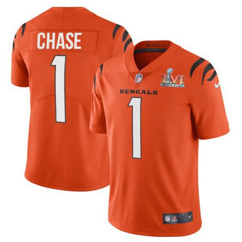 Cincinnati Cincinnati Bengals #1 Ja'Marr Chase Orange Super Bowl LVI Patch Youth Nike Alternate Vapor Limited Jersey Youth