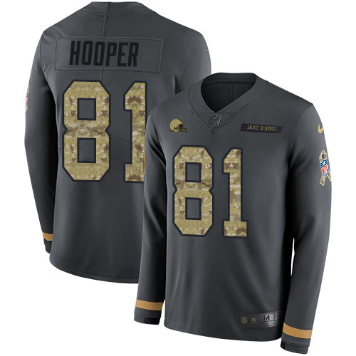Nike Cleveland Browns No81 Austin Hooper Anthracite Salute to Service Men's Stitched NFL Limited Therma Long Sleeve Jersey