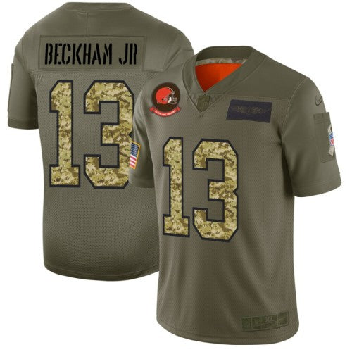 Cleveland Cleveland Browns #13 Odell Beckham Jr. Men's Nike 2019 Olive Camo Salute To Service Limited NFL Jersey Men's
