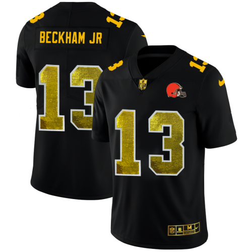 Cleveland Cleveland Browns #13 Odell Beckham Jr. Men's Black Nike Golden Sequin Vapor Limited NFL Jersey Men's